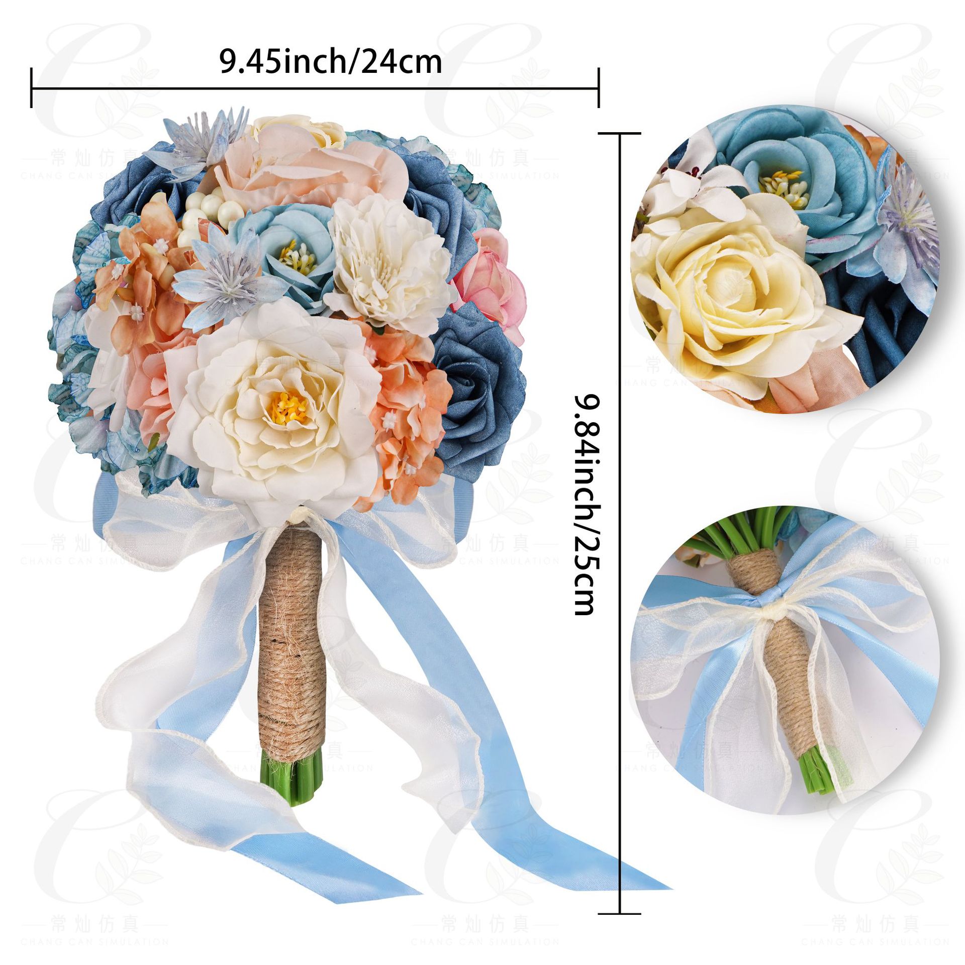 1PC 블루 핑크 로즈 실크 꽃 혼합 홀드-1