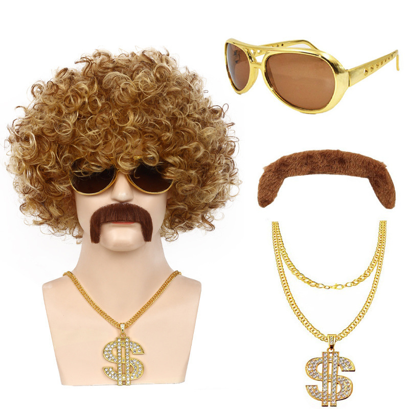 Halloween Wig Disco 80S Punk Rich Curly Hair Cos Wig European and American Men's Rock Wig Halloween Wig Disco 80S Punk Rich Curly Hair Cos Wig European and American Men's Rock Wig
