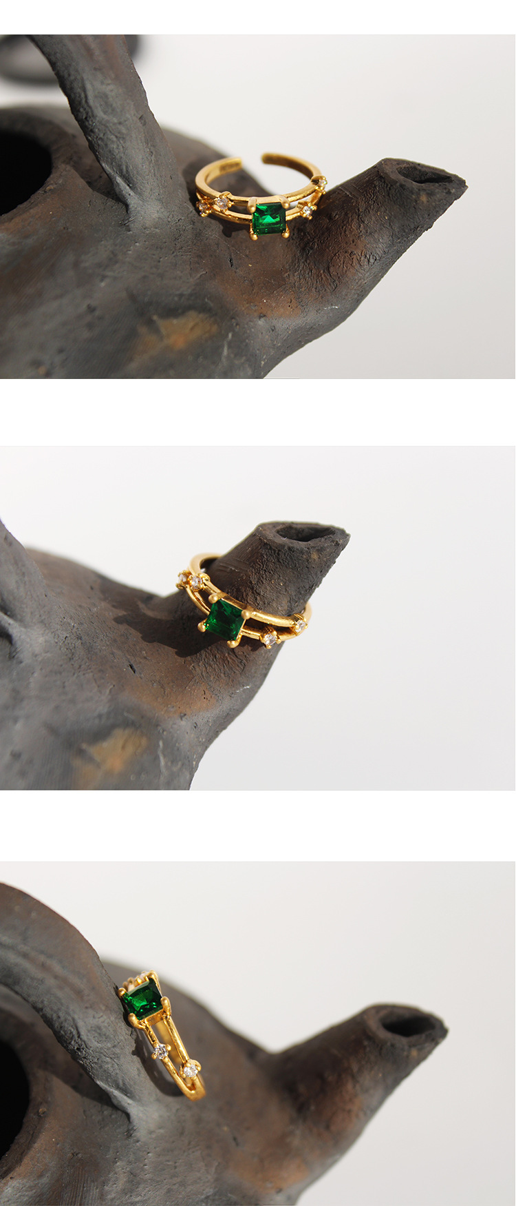 Retro Geometric Brass Inlay Artificial Gemstones Open Ring 1 Piece