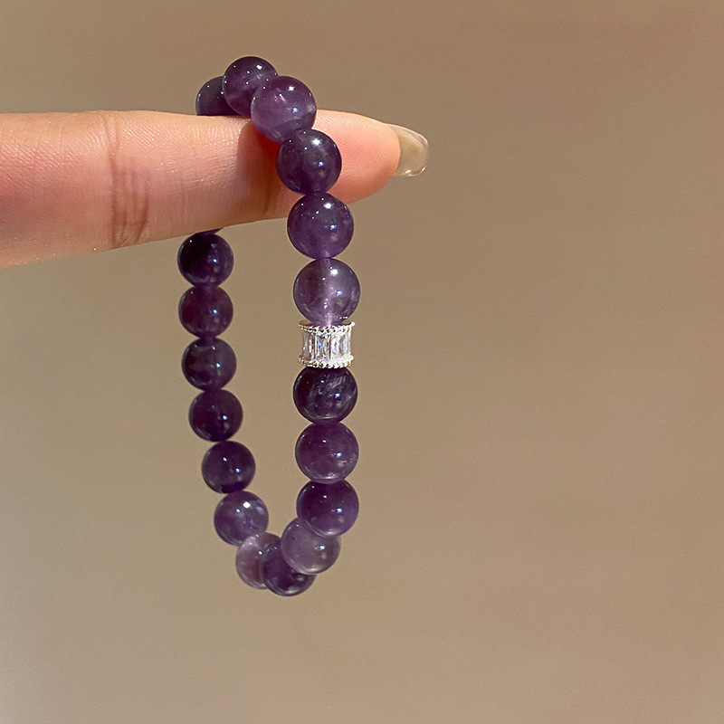 Pulsera de pulsera de cristal amatista de marca redonda de circón apilada, pulsera de lujo ligero, pulsera de alta calidad, diseño de nicho, joyería de mano para mujer