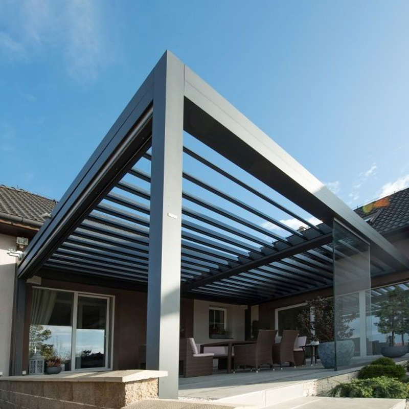 Fábrica de control remoto inteligente sombrilla a prueba de lluvia Louver Sala ecológica al aire libre ocio edificio sombrilla a prueba de lluvia Pabellón