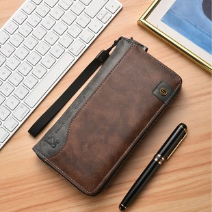 2025 Cross-Border New Men's Long Wallet European and American Retro Fashion Splicing Student Multi-Card Slot Single Zipper Wallet