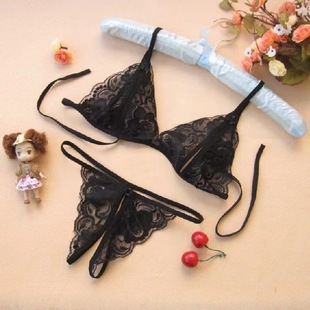Sexy lingerie open three-point women's lace two-piece bra open-end underwear split three-point free off-stock Women