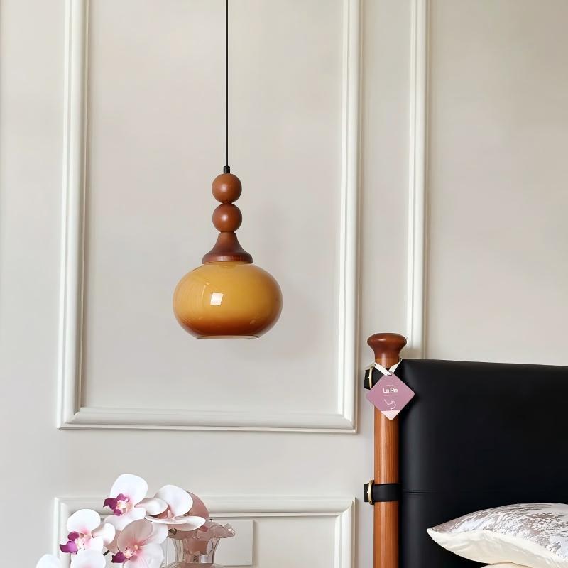 Persimmon Small Pendant Light in Vintage Style, Solid Wood Glass Lamp for Bedroom, Bedside, Entryway, Living Room Background Wall, No Wiring Needed Persimmon Small Pendant Light in Vintage Style, Solid Wood Glass Lamp for Bedroom, Bedside, Entryway, Living Room Background Wall, No Wiring Needed