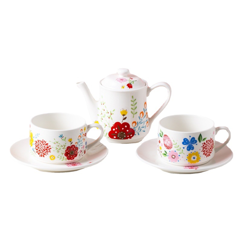 Estilo pastoral de estilo europeo Taza olla de cerámica taza de té tetera traje de regalo del Día DE LA Madre juego de té de la flor de la tetera traje