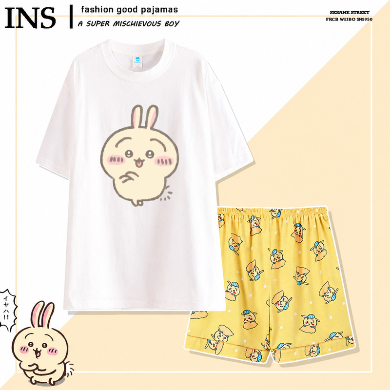 2026 New Chiikawa Pajamas Summer Cotton Round Neck Short-Sleeved Pants Loose Cartoon Chiikawa Home Clothes