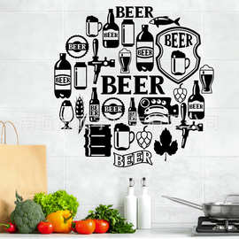 beer  酒瓶 鱼儿图案自粘可移除PVC墙贴 家居装饰餐厅厨房 贴纸