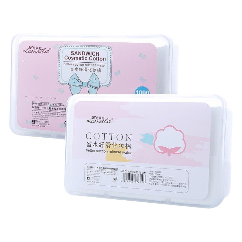 Ramila 1000 piezas no tejido maquillaje algodón caja fina de ahorro de agua removedor de maquillaje hoja de algodón fábrica Express