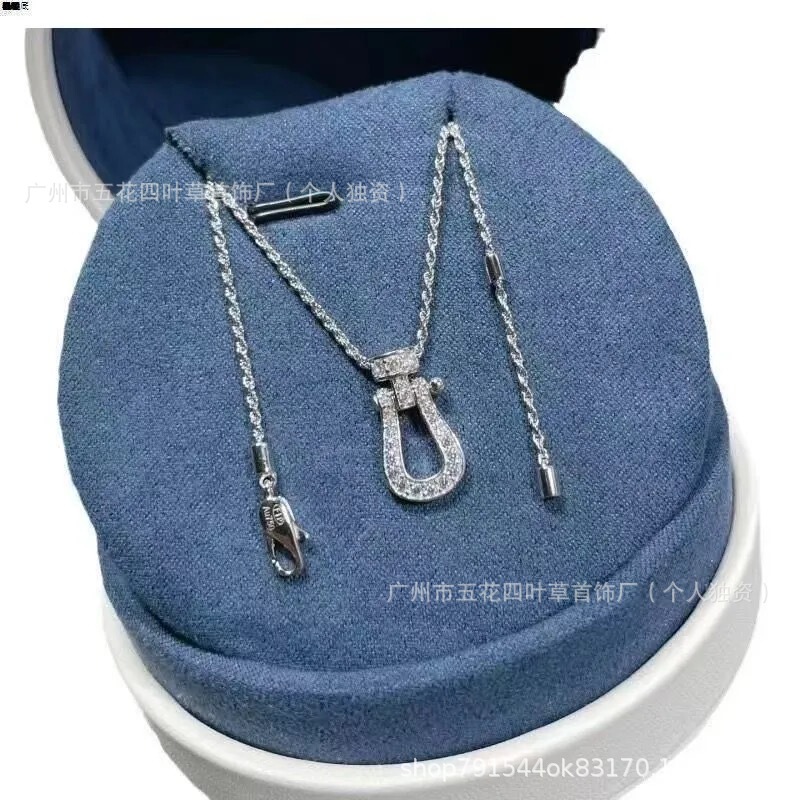 费家高版本925银CNC镶钻马蹄扣项链高端时尚横竖款迷你满天星项饰|undefined
