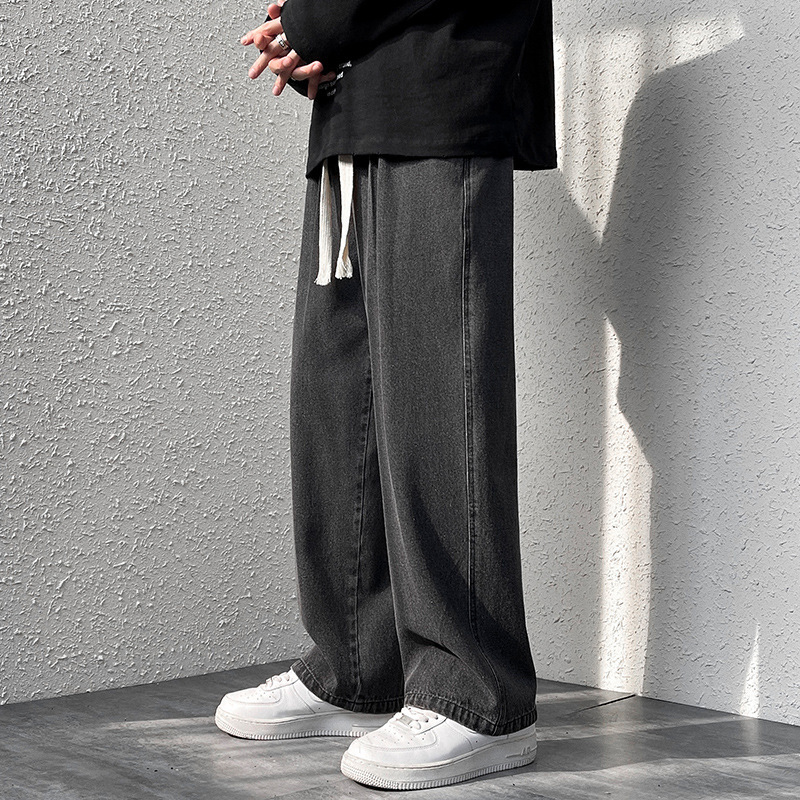 Black Jeans Men's Straight-Leg Loose Wide-Leg Casual Pants Autumn Fashionable Brand Large Size Korean Fashionable Trendy Pants for Torre