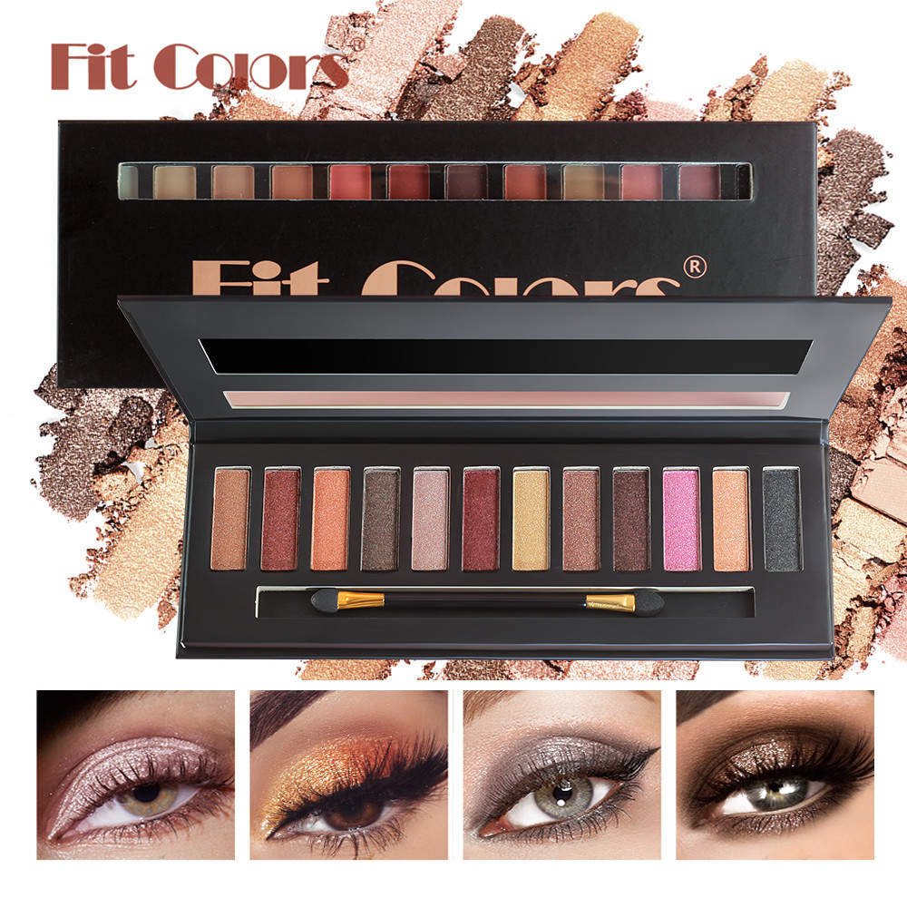 Fit Colors 12色多功能化妆粉盘 哑光珠光高光修容腮红眼影盘套装