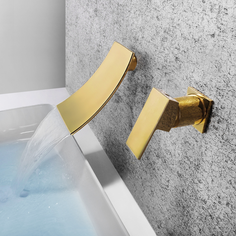 Cross-border brass washbasin faucet waterfall water outlet single, cold and hot mixed water is concealed in the wall-mounted bathroom countertop basin undefined
