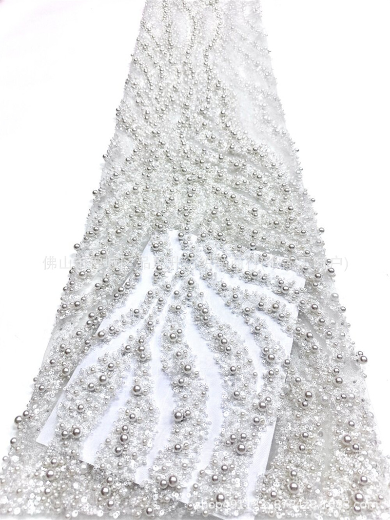 Nueva tela de perla ondulada de agua aerodinámica de perla full-length sequin lujoso anfitrión de banquete vestido de noche tela