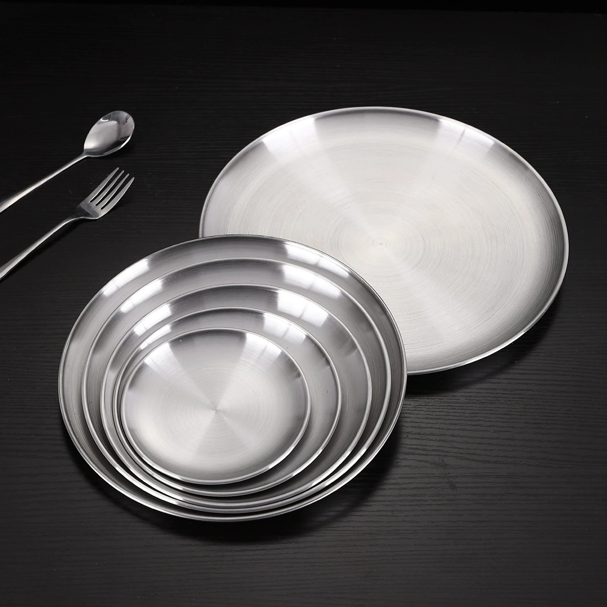 Korean golden double-layer dinner plate stainless steel, increased thickness