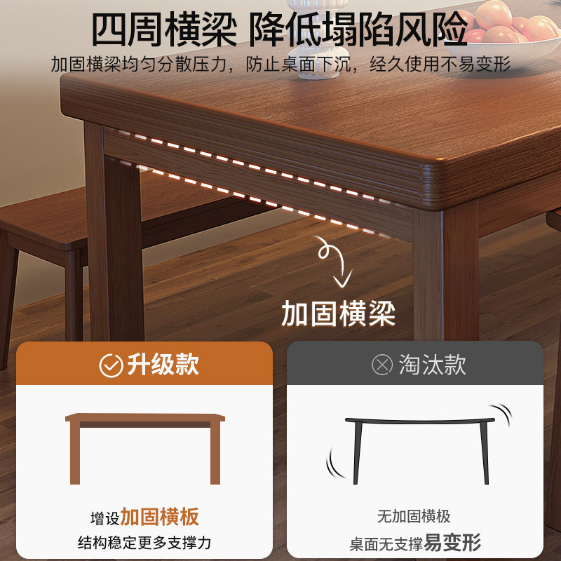 Mesa de comedor de madera sólida, mesa de comedor de madera, combinación de mesa y silla de madera para casa de alquiler de tipo pequeño rectangular simple