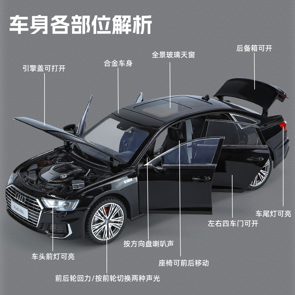 Autorización genuino 1:18 Audi A6 claraboyas panorámicas rueda delantera Tire hacia atrás simulación interior aleación modelo de coche deportivo adornos