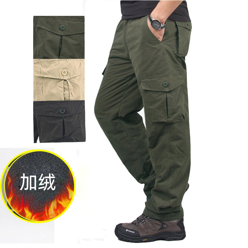 Winter Fleece-Lined Multi-Pocket Cargo Pants for Men, Outdoor Casual Pants, Warm Men's Trousers, Windproof and Thickened for Warmth