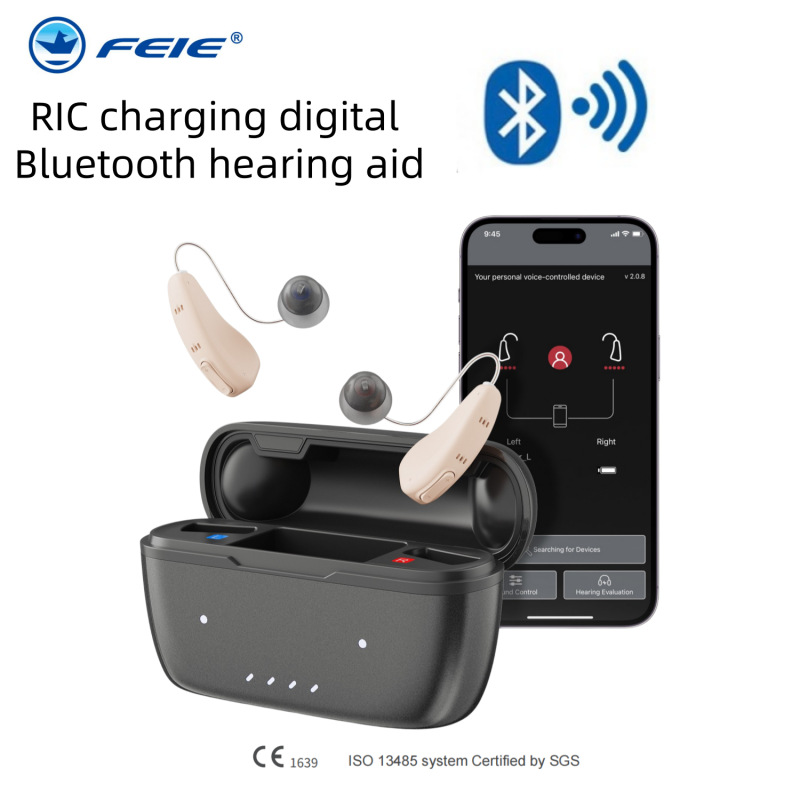 飞鹅跨境新款充电款RIC助听器对装蓝牙APP耳背助听器HEARING AID