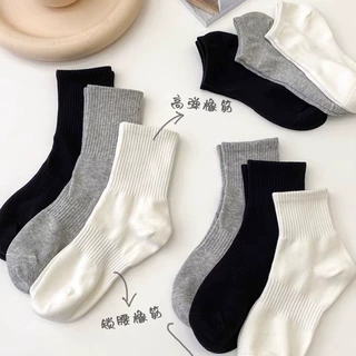 黑色袜子女中筒袜秋冬纯色ins潮白色长袜女夏季薄款长筒男女短袜