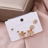 Fashionable golden earrings from pearl, European style, flowered, 3 pair, wholesale