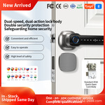 智能指纹三杠杆锁TUYA APP控制无钥匙进入蓝牙触摸屏室内指纹门锁