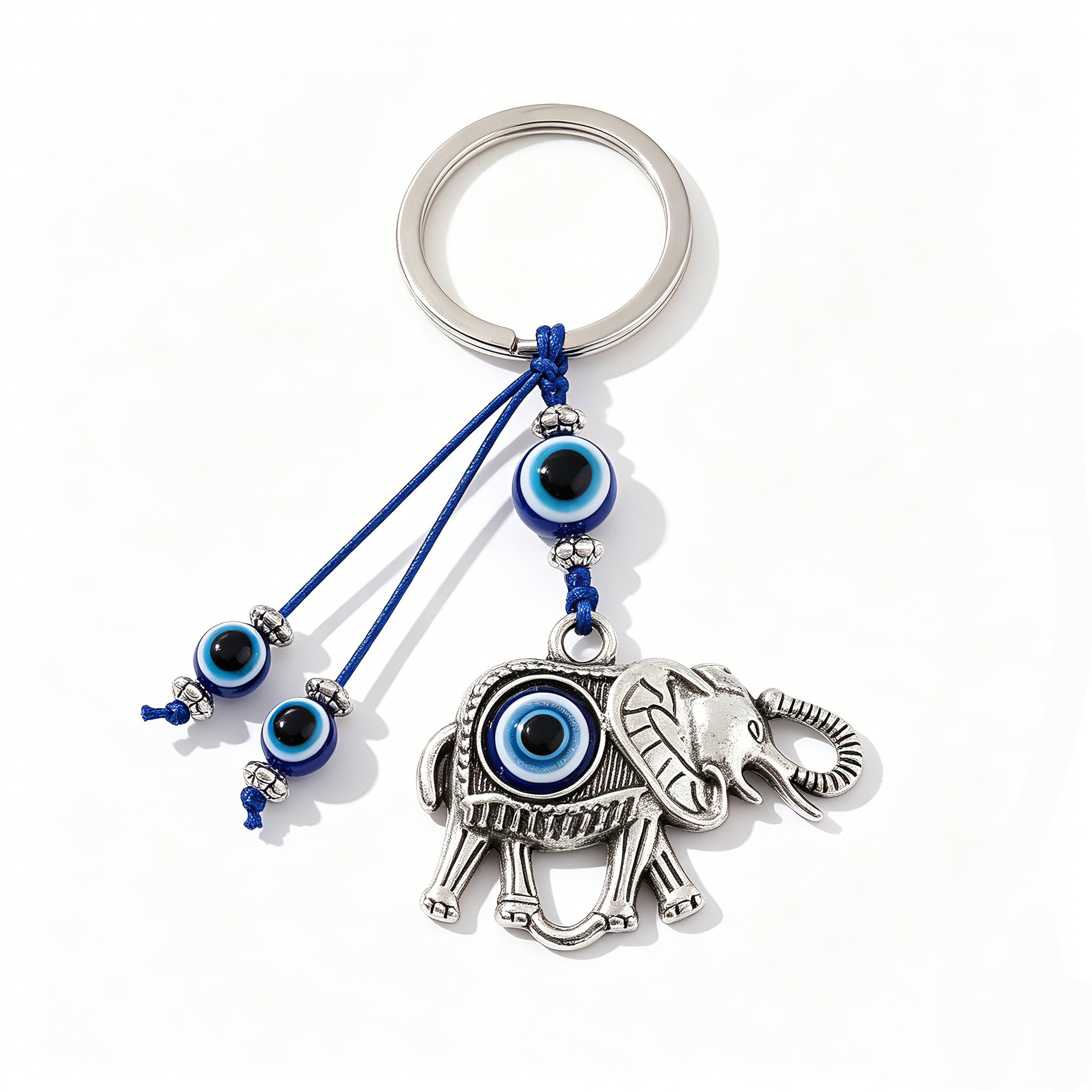 Aleación de viento nacional retro elefante ojo del diablo llavero ojos azules bolsos accesorios colgantes de automóviles