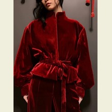 新中式国风红色金丝绒印花两件套装女秋装搭配一整套高级感小洋装