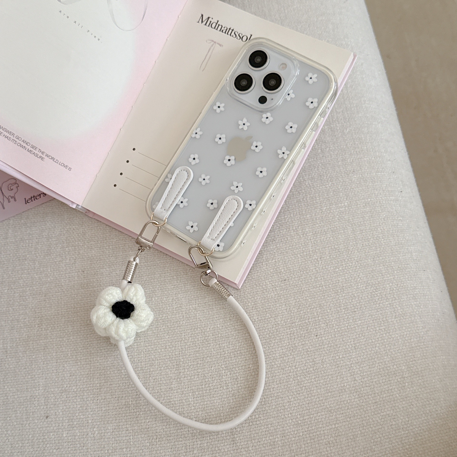 Ins coreanos flores frescas pequeñas con cordón iPhone16ProMax 14 Apple 15 funda para teléfono móvil 13 femenino 16P