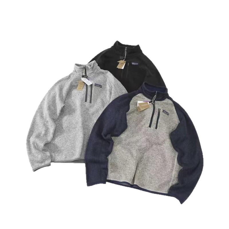 P@Ta Autumn and Winter Men's and Women's Knitted Pullover Half-Zip Fleece Warm Sweatshirt Jacket