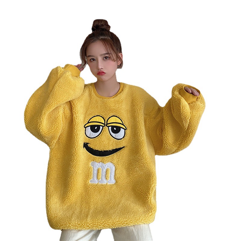 Lana de cordero ulzzang suéter invierno de las mujeres sueltas estilo coreano ins estilo perezoso BF forrado de lana engrosada estilo sal frito abrigo callejero