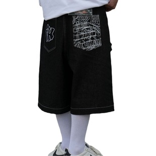 American version of heavy weight original cow to create light wash knee jeans Chicano style embroidered denim shorts