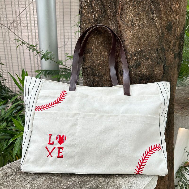 Large Capacity PU Handle Tote Bag Cross Border Casual Shopping Bag Baseball Embroidered Canvas Bag Weekend Travel Shoulder Bag Large Capacity PU Handle Tote Bag Cross Border Casual Shopping Bag Baseball Embroidered Canvas Bag Weekend Travel Shoulder Bag