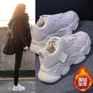 Ins K-Style New Velvet Daddy Shoes for Women 2024 Winter Student Sports Street Photography Casual Cotton Shoes Fb8805-2