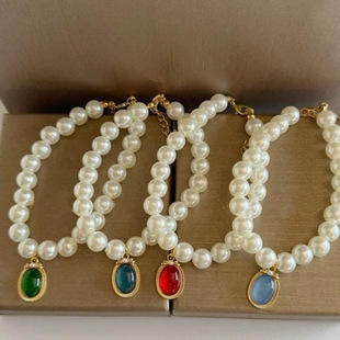 Pet Dog Cat Colorful Gemstone Pearlescent Cute Pearl Necklace Collar Fashion Decoration Bichon Teddy Dog