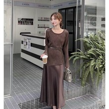 实体店发货 韩系慵懒风针织套装女感气质显瘦吊带裙两件套潮