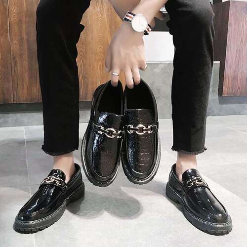 Summer and Autumn Korean Style Men's Bean Shoes for Trendy Social Youth, Men's Casual Leather Shoes, Lazy and Versatile Fashion Shoes