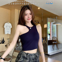 早秋不规则美背性感辣妹上衣挂脖吊带小背心女夏季紧身无袖短款修