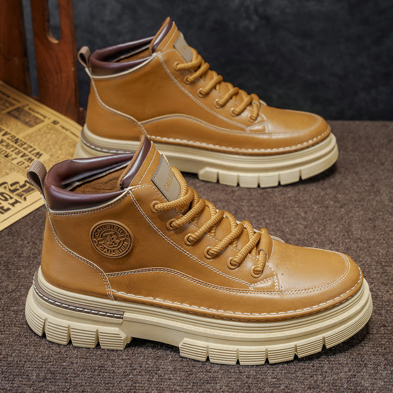 BOTAS Martin botas altas para hombres 2025 nuevo estilo británico de otoño retro, media parte, suela gruesa, zapatos de trabajo de aumento, botas cortas para hombres