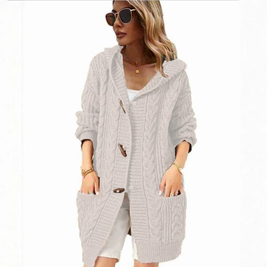 Suéter Cárdigan con Capucha de Punto Grueso para Mujer, Talla Grande, Estilo OL, Nuevo para Otoño/Invierno 2025, Comercio Exterior Transfronterizo, Amazon