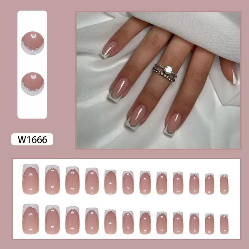 外贸假指甲法式穿戴甲细闪可拆卸美甲片简约指甲片指甲贴片24片