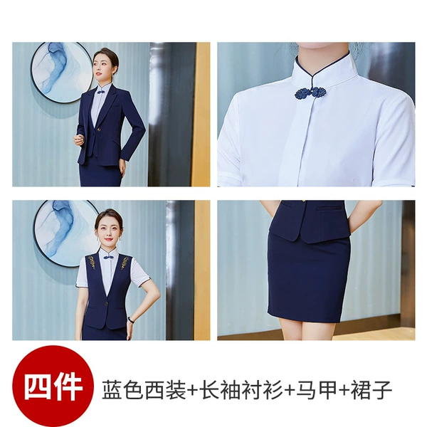 Classic suit jacket, vest, shirt, mini-skirt