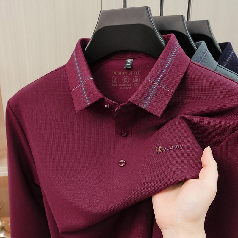 Áo polo nam dài tay cổ bẻ phong cách công sở, chất liệu co giãn không nhăn — Tây Tạng