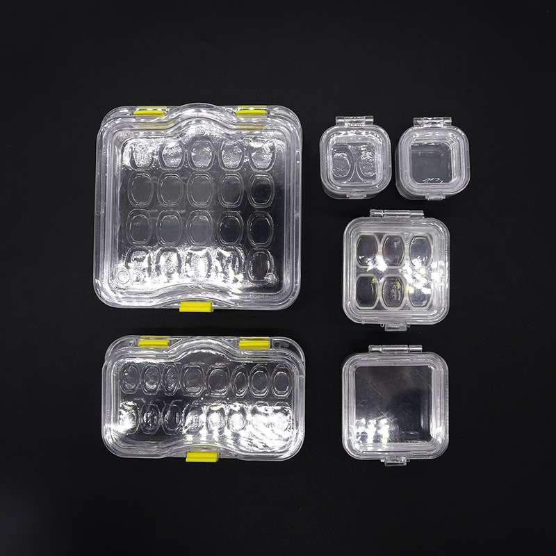 Caja de almacenamiento de dentaduras postizas Caja de chapa pequeña Caja de película de dentaduras postizas de una sola pieza Caja de dientes 2 cuadrículas 6 cuadrículas 16 cuadrículas Caja de chapa Caja de transporte