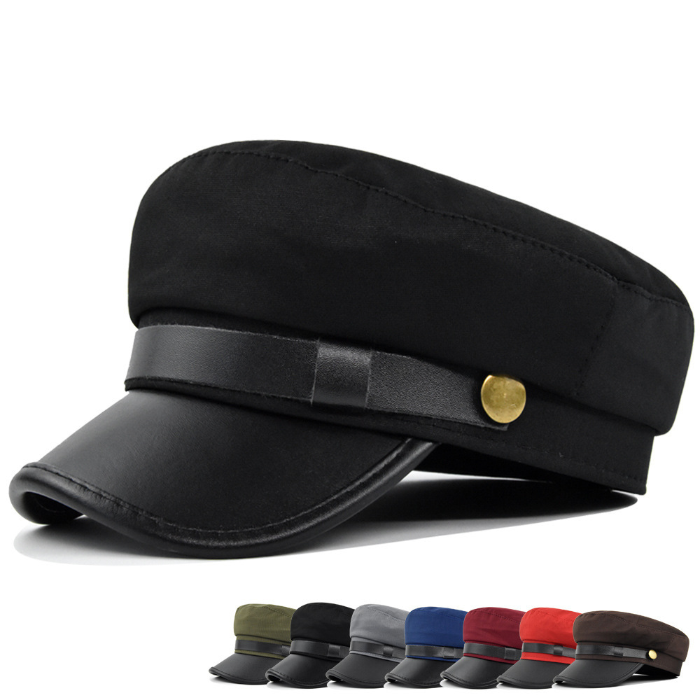 Navy Hats, Autumn and Winter Berets, Autumn and Winter Metal Buckle Octagonal Navy Hats, Octagonal Hats, Woolen Hats, Flat-Top Hats, Wholesale Cotton