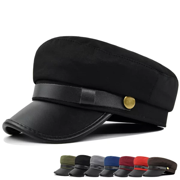 Navy Hats, Autumn and Winter Berets, Autumn and Winter Metal Buckle Octagonal Navy Hats, Octagonal Hats, Woolen Hats, Flat-Top Hats, Wholesale Cotton