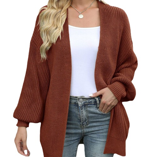  Autumn/Winter Amazon Foreign Trade Women's Long-Sleeve Lantern Sleeve Solid Color Loose Knit Cardigan Coarse Needle Woman's Sweater