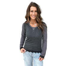 U 24334 Lace trim slim long sleeve top ��˿���߳�������Ů��