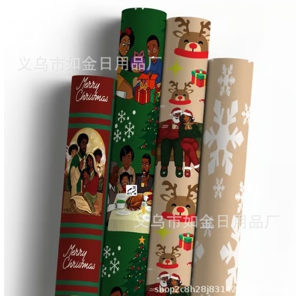 2025跨境新品Santa Claus wrapping paper黑色圣诞老人包装纸|undefined