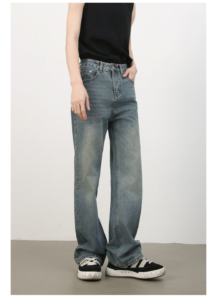 Quần jean nam ống rộng suông thẳng phong cách Mỹ, denim wash đơn giản — màu xanh, màu xanh nhạt chi tiết 19