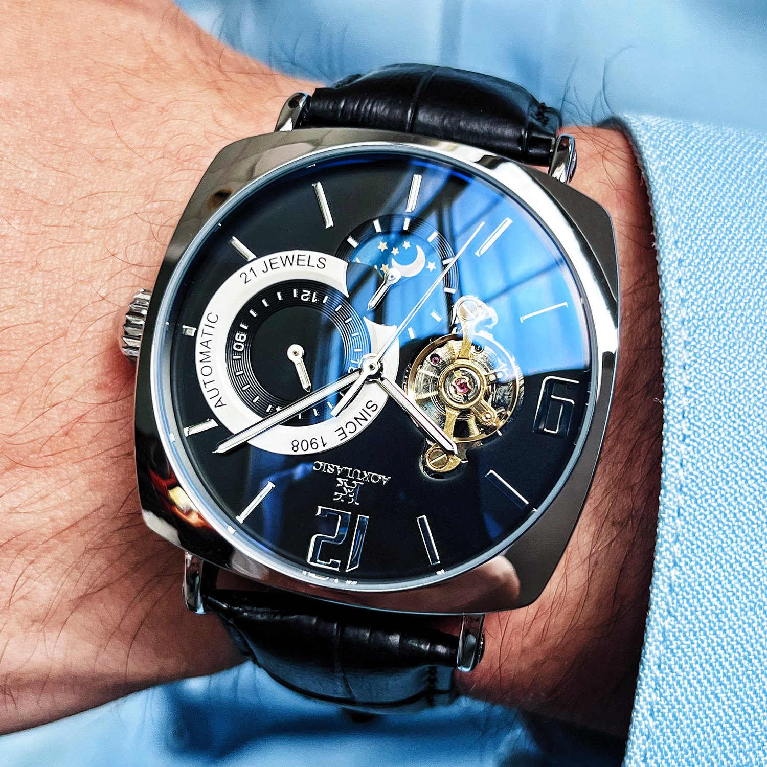 Men's Automatic Mechanical Watch Stylish Square Wristwatch_voghion.com
